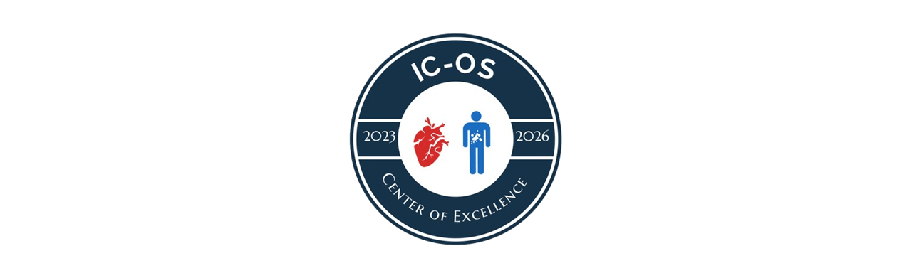 IC-OS Center of Excellence 2023-2026 mark with heart and human body icons