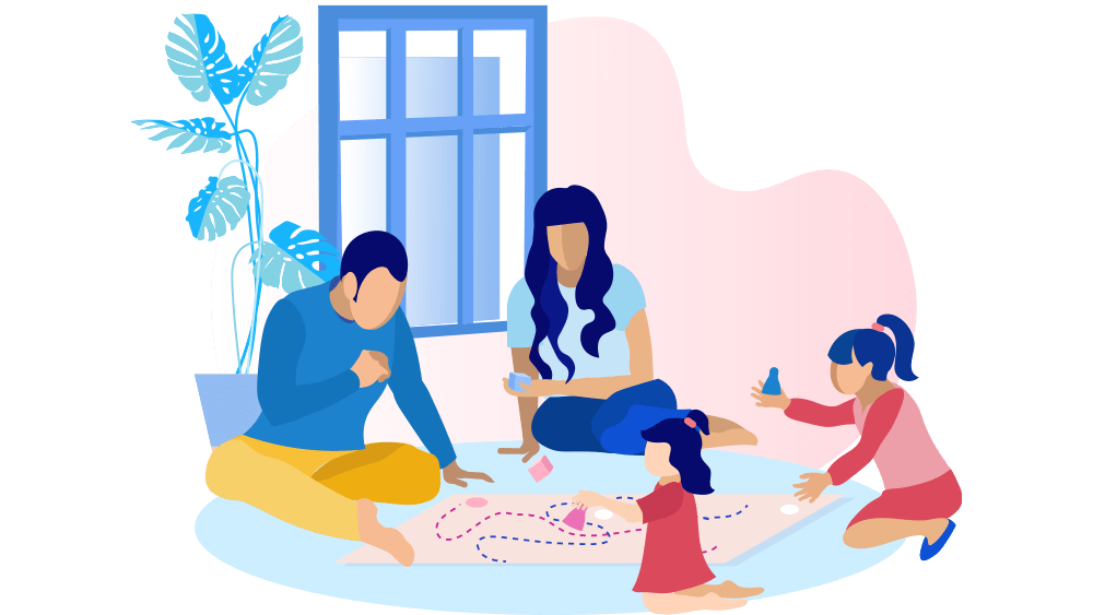 family on floor playing games